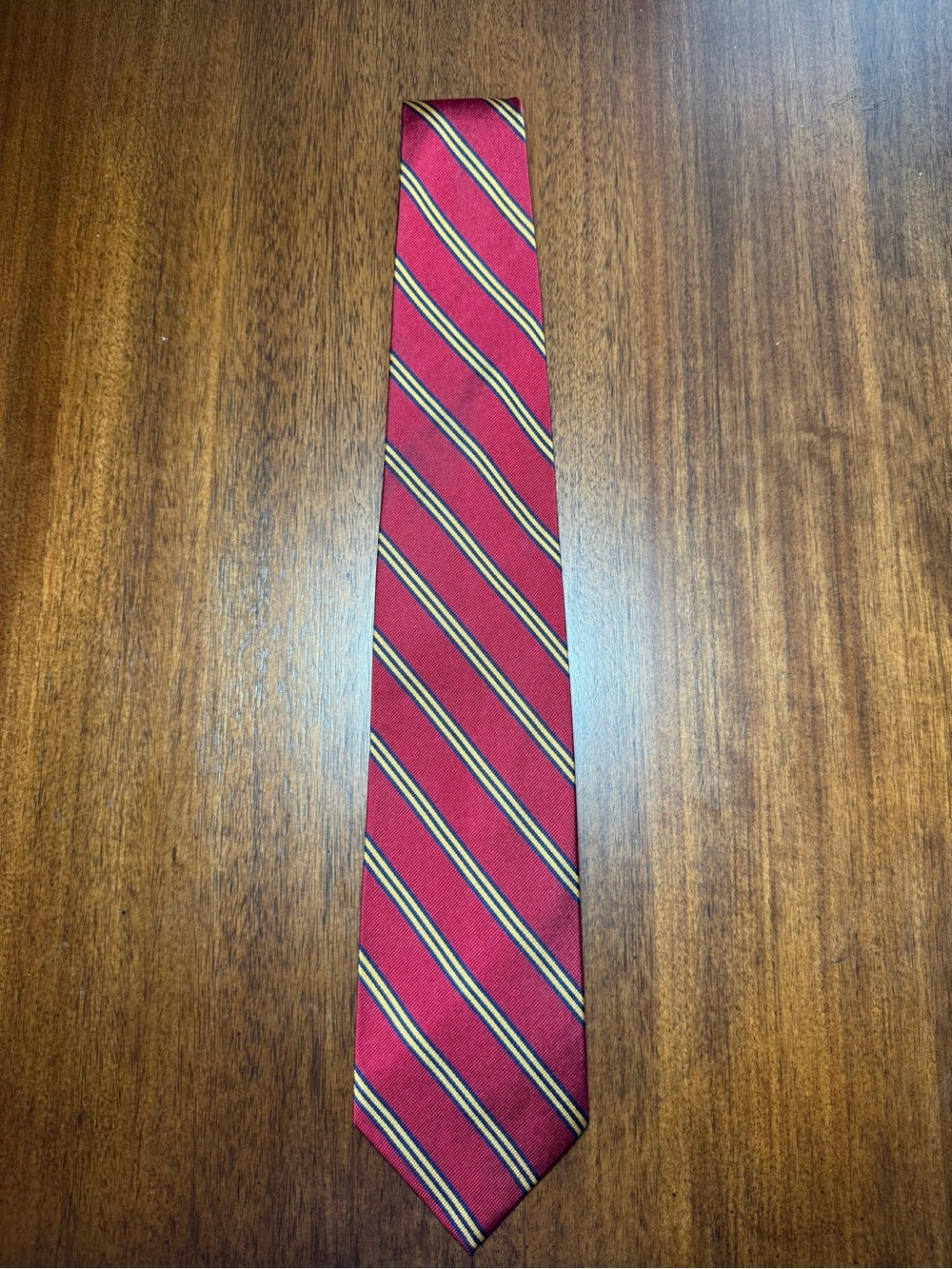 Brooks Brothers Red Diagonal Stripe Silk Tie with Gold Accents